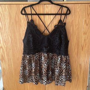 NWT PerfectlyPriscilla 3x(22-24)cheetah print crisscross tank w/ black lace bust